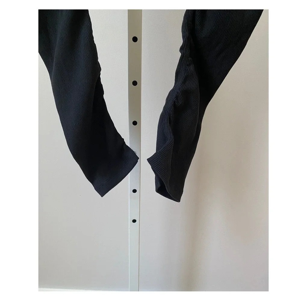 Alo Yoga sz L Black Butterfly Goddess Leggings Ribbed Mixed Media‎ Activewear